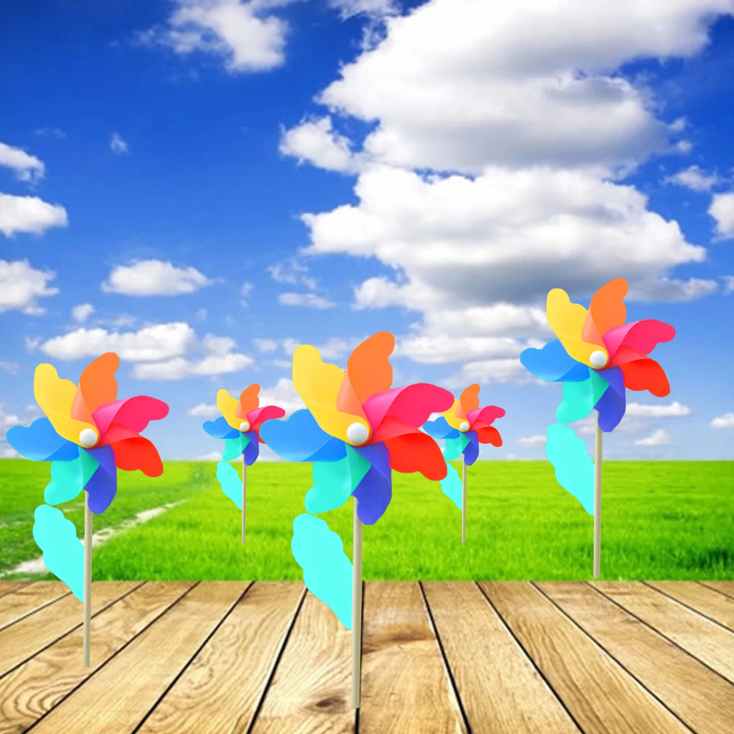 

3pcs Cute Colorful Plastic Flower Shape Pinwheels Windmill Whirligig Wind Spinner Toy for Kids Garden Lawn Decor