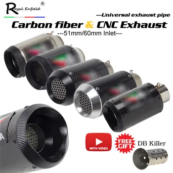 

51mm 60mm Inlet universal motorcycle AR exhaust muffler with DB killer carbon fiber for Z900 ER6N GSXR750R KTM390 R3 BN600 NK650