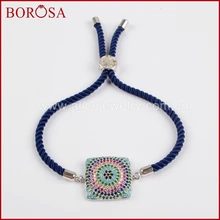 BOROSA 6 PCSFashion квадратный Шарм соединитель браслет для женщин, микро Pave CZ подвеска с цирконом браслет для ювелирных изделий ручной работы WX713