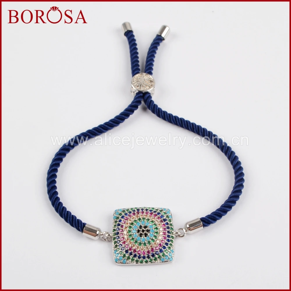 BOROSA 6PCSFashion Square Charm Connector Bracelet for Women,Micro Pave