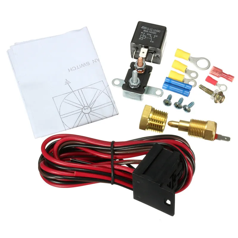 

210 To 195 Degree Engine Cooling Fan Thermostat Temperature Switch Sensor Relay Kit 5 Pins 12V DC Best Price