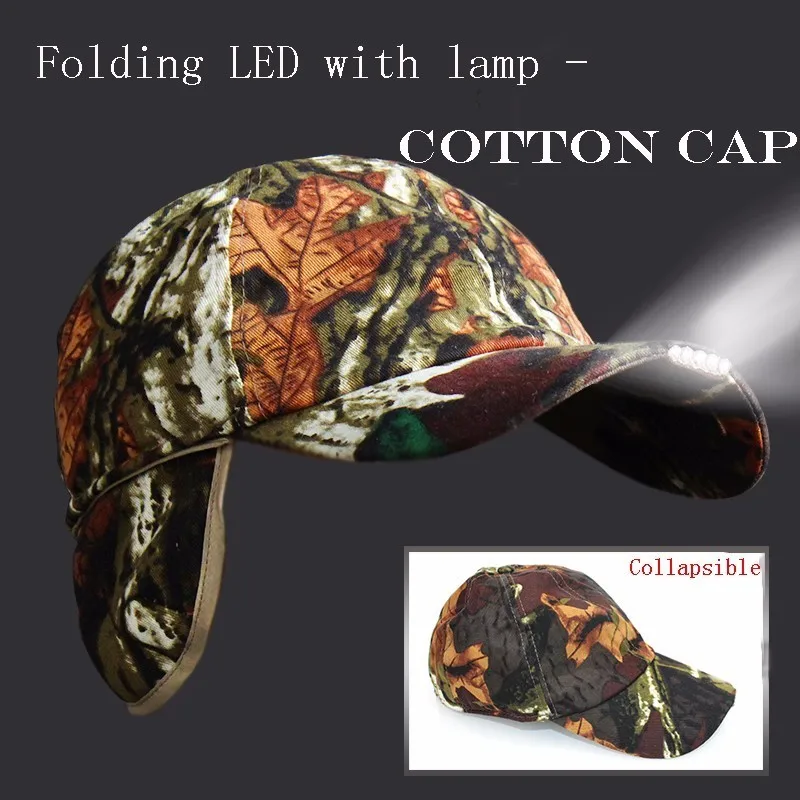 

1 PCS HOT LED Headlamp Battery Cap Light Cotton Camouflage Folding Hat With Light Flashlight For Bicycle Night Fishing Keep warm