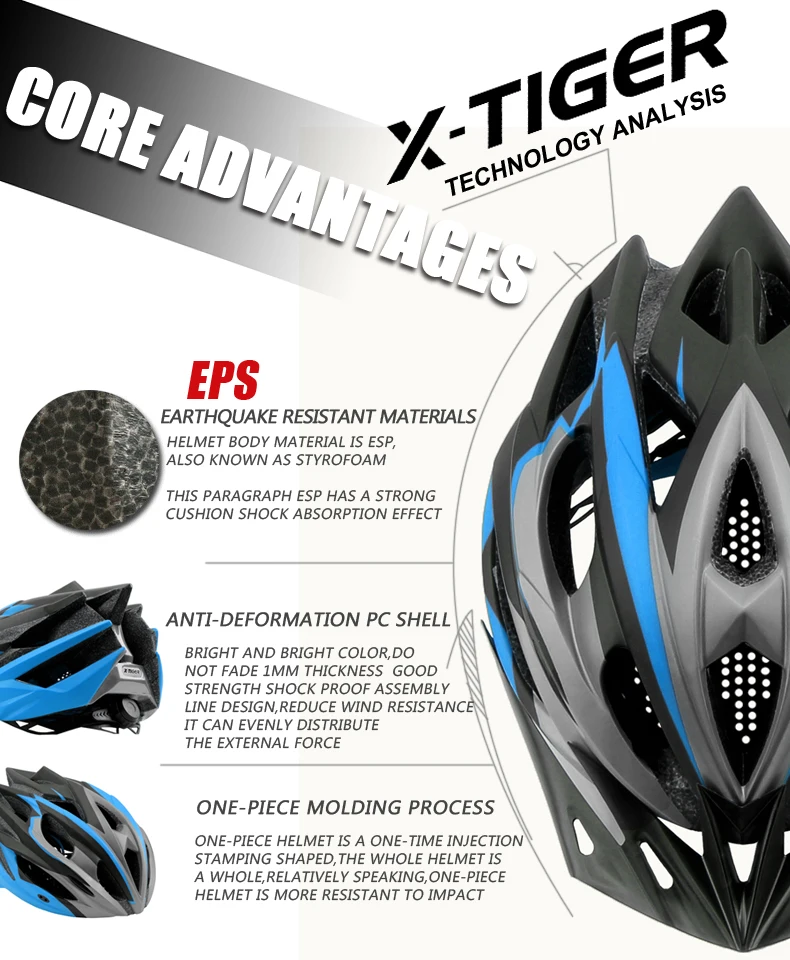 X-TIGER Ultralight Cycling Helmet EPS+PC Cover MTB Bike Helmet Integrally-mold Cycling Mountain Bicycle Helmet MTB Bike Helmet