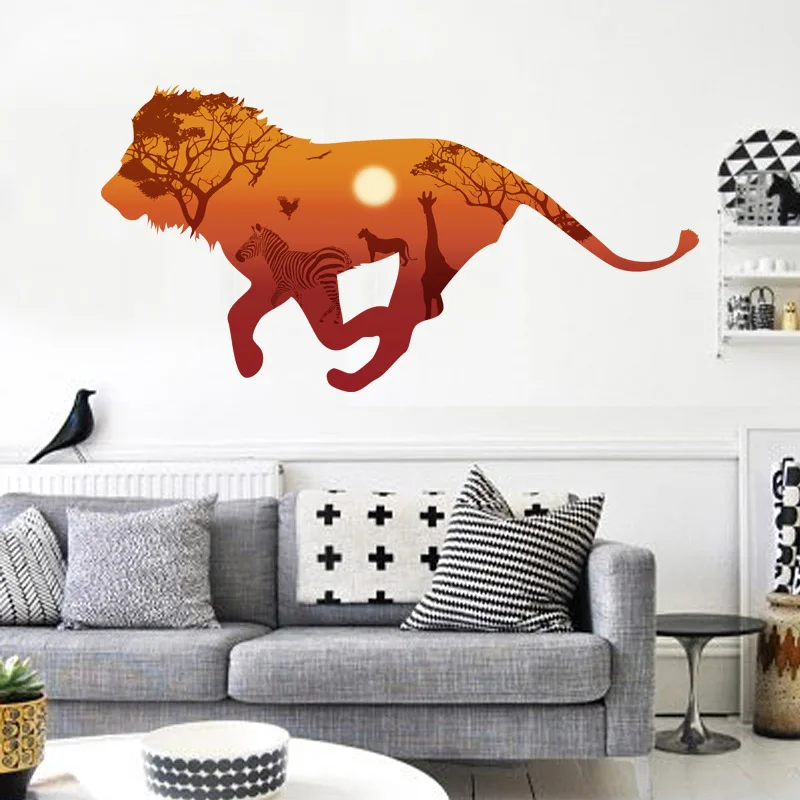 Animal silhouette Lion wall stickers Nordic style Living room Bedroom