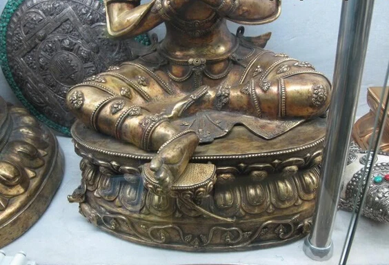А. А. 001554 2" Тибет Бронзовый 24 К Золото Майтрейя Кван инь Зеленая Тара статуя Будды