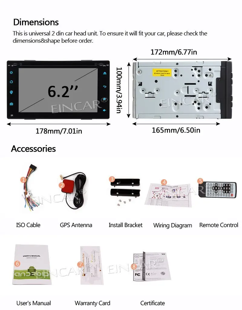 Top Android Car DVD Player 2 Din Car Stereo HD Touch Screen Support GPS Sat Nav WIFI Mirror Link 3G/4G OBD DAB SWC+Wireless Camera 5