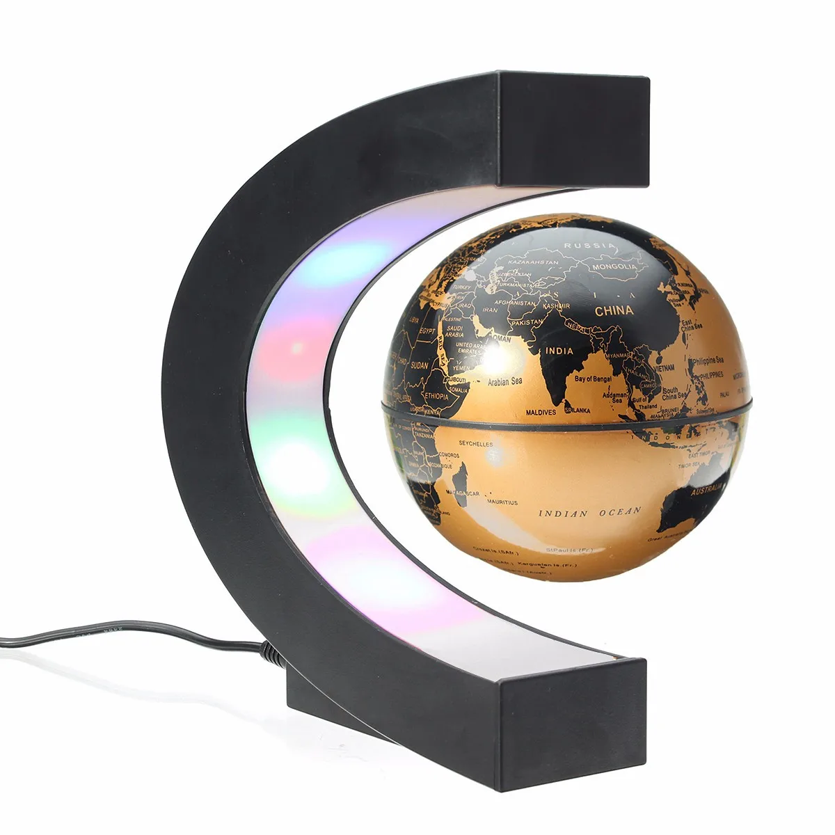 EU Plug Home Office Decoration LED Floating Tellurion Globe C Shape Magnetic Levitation Light World Map With LED Tellurion