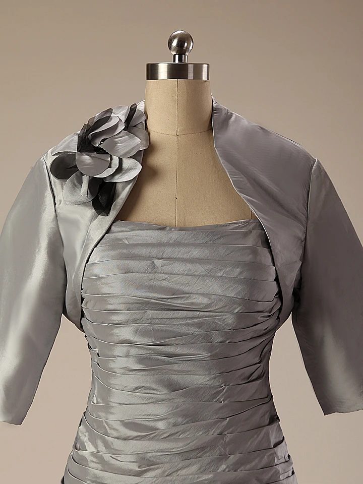 Серебристые платья Wowbridal из тафты для матери невесты с курткой Короткие вечерние