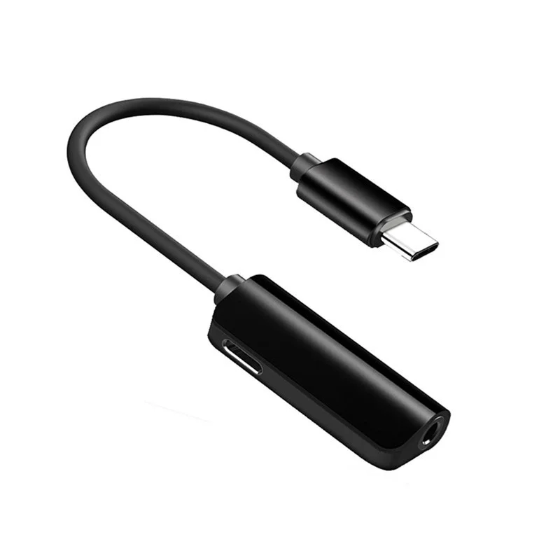 Usb type-C штекер 3,5 мм аудио+ type-C Женский конвертер для наушников аудио кабель 2 в 1 аудио конвертер адаптер для наушников - Цвет: Черный