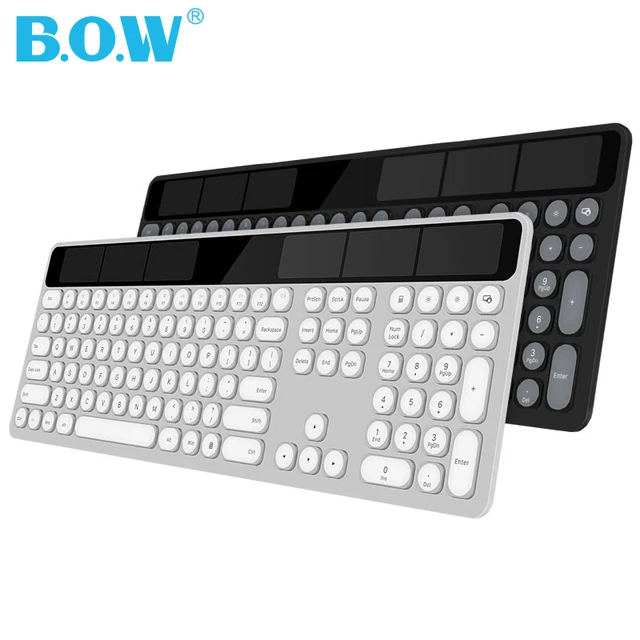 Cheap B.O.W Ultra Slim USB Wireless Solar Keyboard for Computer PC Desktop Laptop Mac Tablet, TV Keyboard, Solar Recharging (Black)