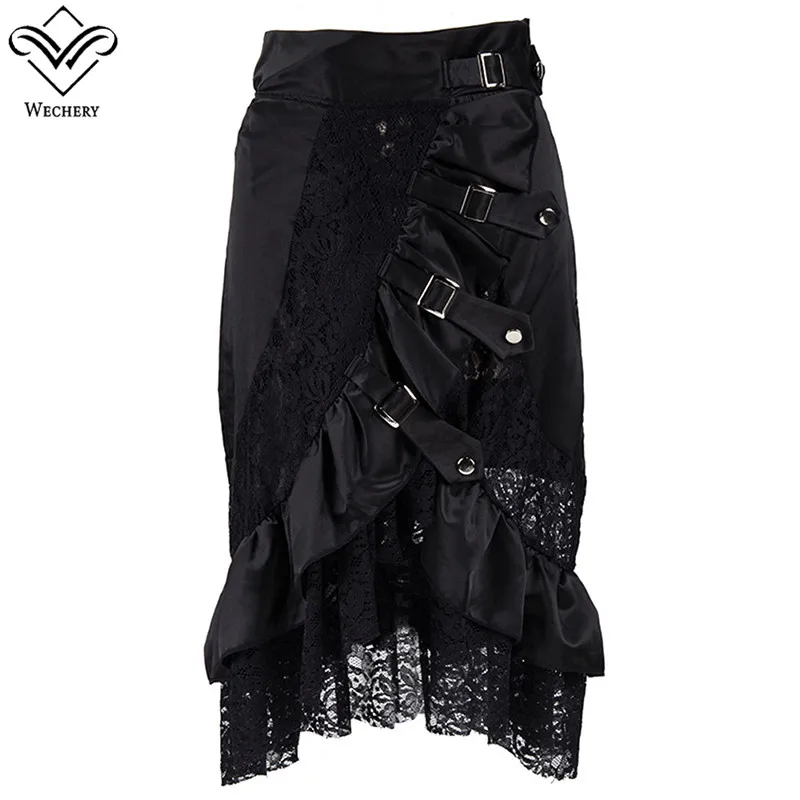 

Wechery Women Skirts Sexy Long Maxi Steampunk Elastic Skirts Green Vintage Skirt Black Midi Gothic Corset A-line Lace Skirt