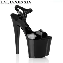 LAIJIANJINXIA/Новая летняя обувь 20 см; обувь на высоком каблуке; женские сандалии на высоком каблуке, украшенные лаком; Танцевальная обувь на высоком каблуке