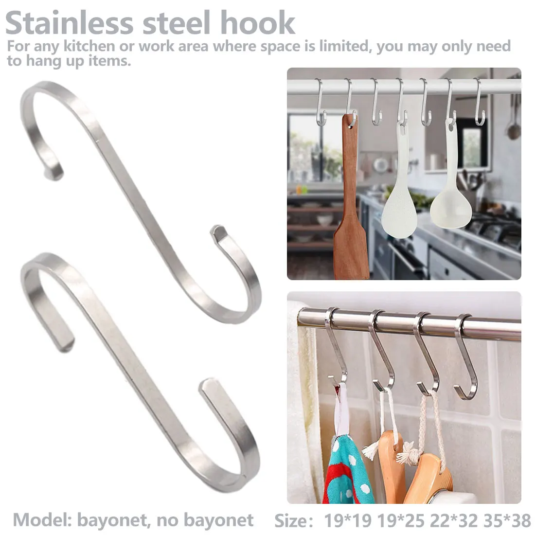 

S-shaped hook Flat hook Stainless steel Buckle ring frame Kitchen pot Clothing hook