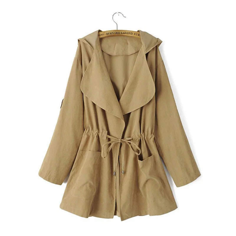 

CHSDCSI Women Long Sleeve drawstring Coat slim Jacket Windbreaker Cardigan Autumn Outwear Jacket Clothes Khaki Army Green Coats