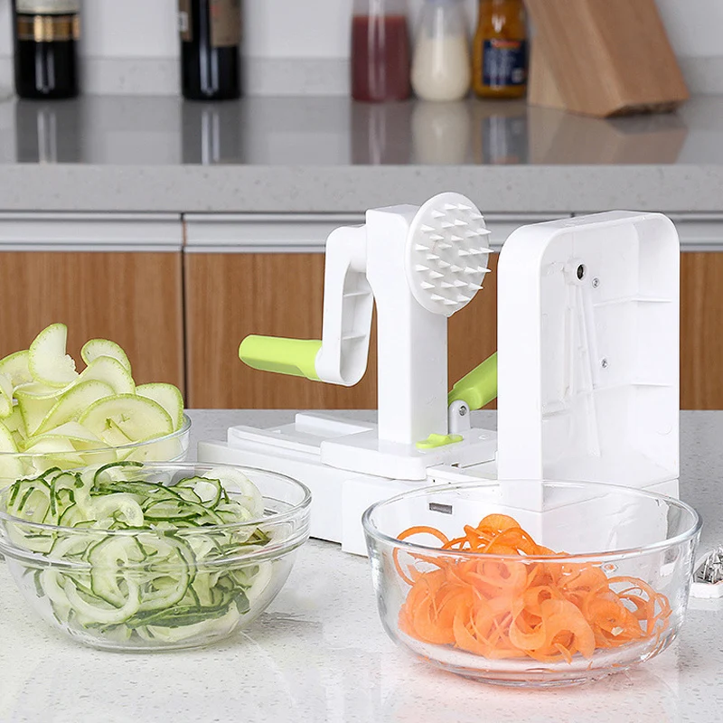 Baratos Rebanadora espiralizer de verduras plegable 5 hojas Pasta vegetal y espagueti patata espiral cortador calabacín cortador