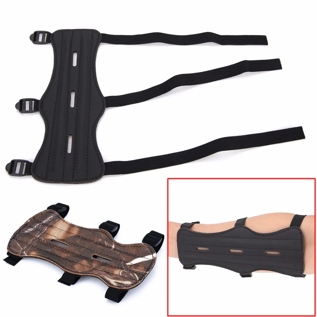 Mayitr Leather Shooting Archery Arm Guard Bow Protective Gear 3 Straps Green Camouflage Black