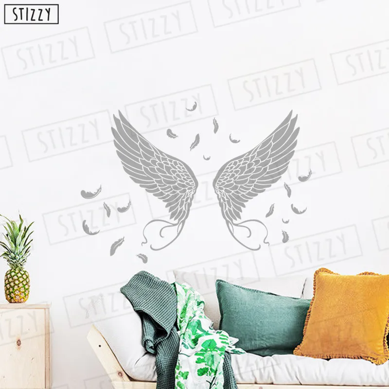 STIZZY Креативные украшения для стены романтические крылья виниловые наклейки на стену удаляемая художественная Фреска детская комната декорация для детской комнаты C640