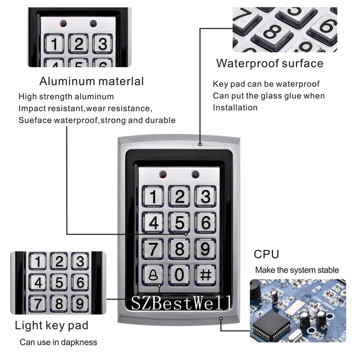 SZBestWell RFID карта дверной вход единый замок для двери водонепроницаемый металлический чехол система контроля доступа с 10 брелоками