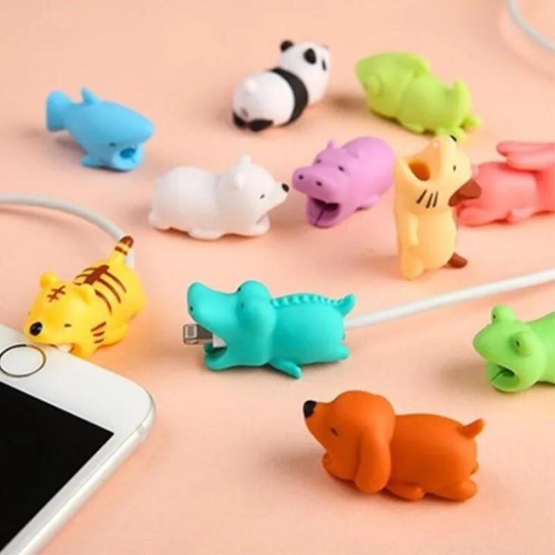 

1 pcs Cable bites Protector for phone cable Winder Phone holder Accessory chompers rabbit dog cat Animal doll model funny