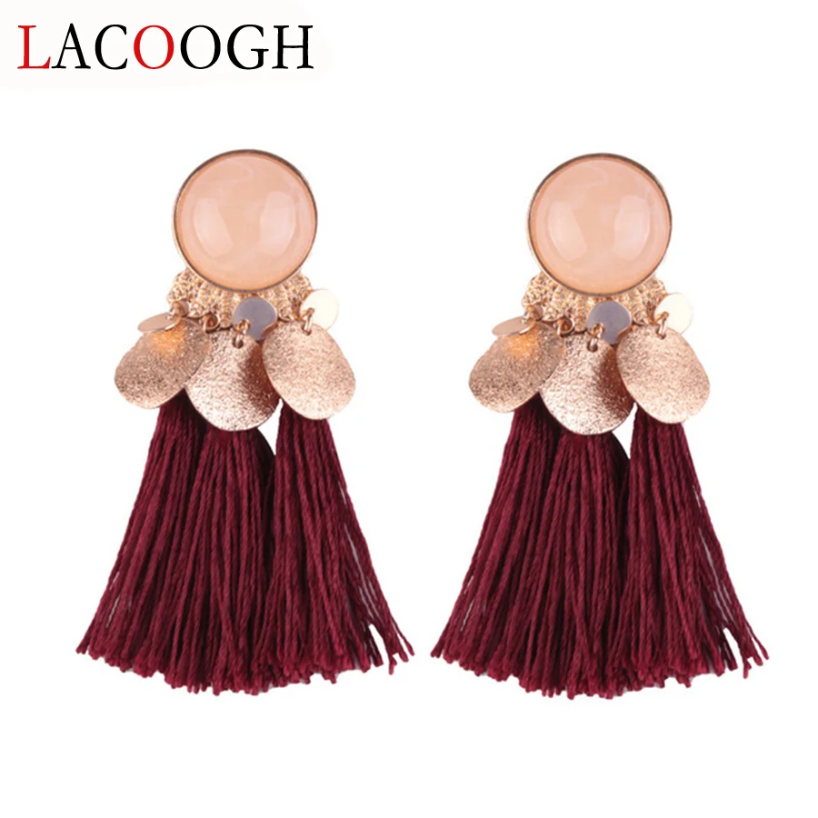 

New Retro Ethnic Sector Bohemian Black Red Multicolor Rope Fringe Drop Dangle Earrings Fashion Long Tassel Earrings for Women