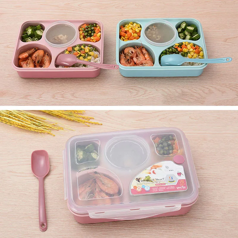 

1PC Lunch Box Microwave Tableware Bento Food Container Health Natural 5 Grid Student Portable Food Storage Plastic Food Box
