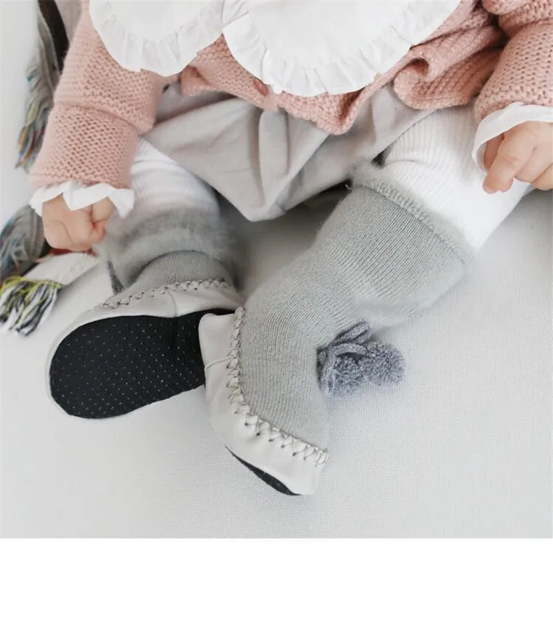 Детские носки для малышей, теплые ботиночки, носки с резиновой подошвой для малышей, носки для новорожденных мальчиков, детские зимние носки