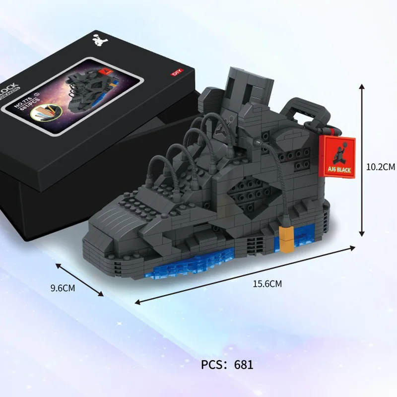 Популярные спортивные баскетбольные кроссовки мини блок AJ6 ручка контейнер assemable здание кирпич образование игрушки коллекция для подарков - Цвет: Черный