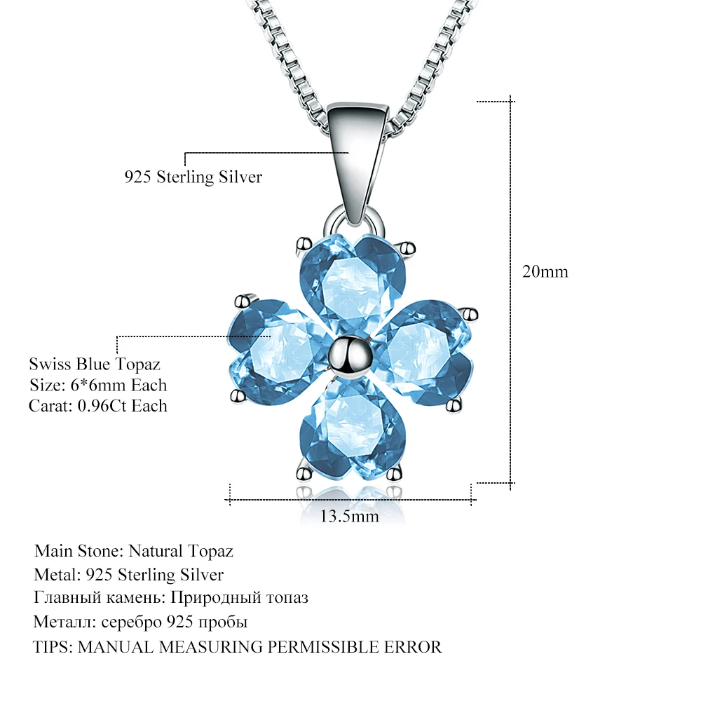 GEM'S балет 0.95ct натуральный Швейцарский Голубой Топаз клевер дизайн чистый 925 пробы серебряный кулон ожерелье для женщин подарок
