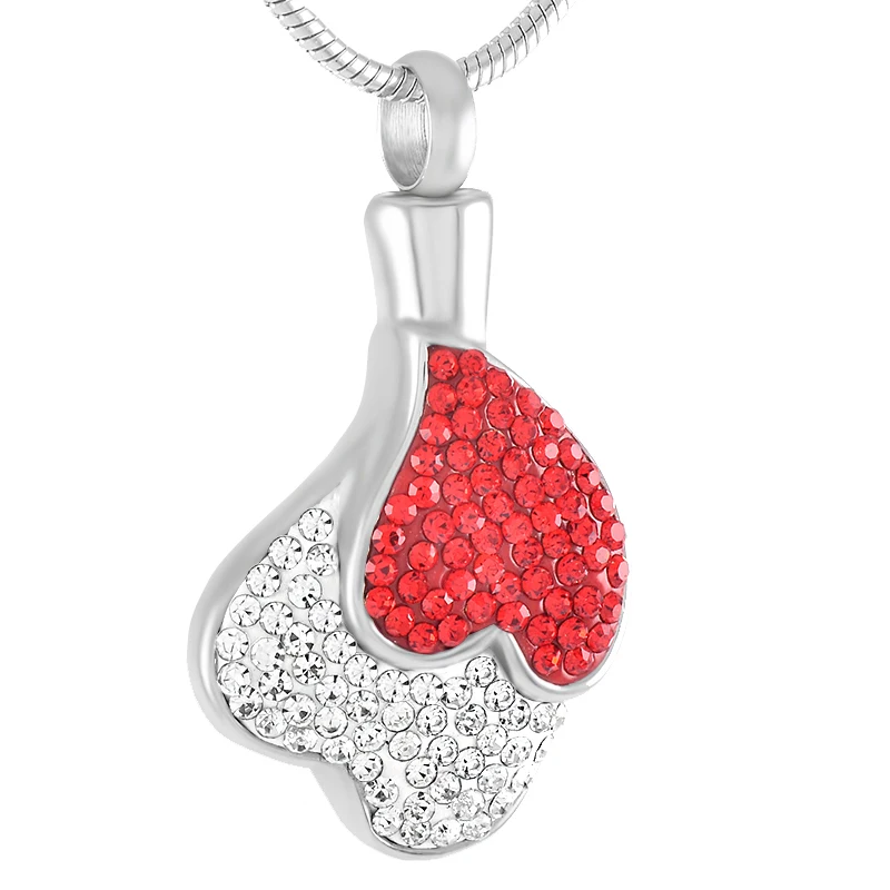 IJD9324 White And Red Crystal Double Heart Stainless Steel Cremation Pendant Necklace Women Keepsake Urn ashes Memorial Jewelry | Украшения