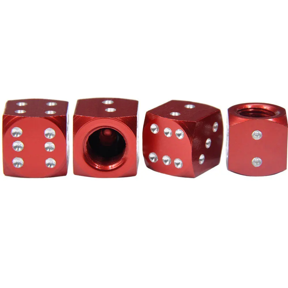 

4pcs Aluminium Dice Red Wheel Tire Air Valve Caps for Car Truck Bike Bicycle Wheel Rims Accessories Delicate Car Tyre Dust Cap