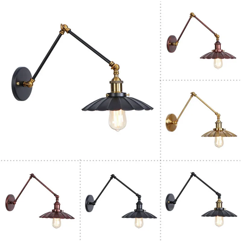Loft Iron Long Arm Wall Sconce Edison Adjust Bedside Wall Lamp Industrial Vintage Lighting LED Wall Light Fixtures Luminaire 