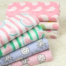 1 метр простой хлопок тополя ткань с фрукт арбуз ананас маленькая птица печати, хлопок одежды ручной работы куклы