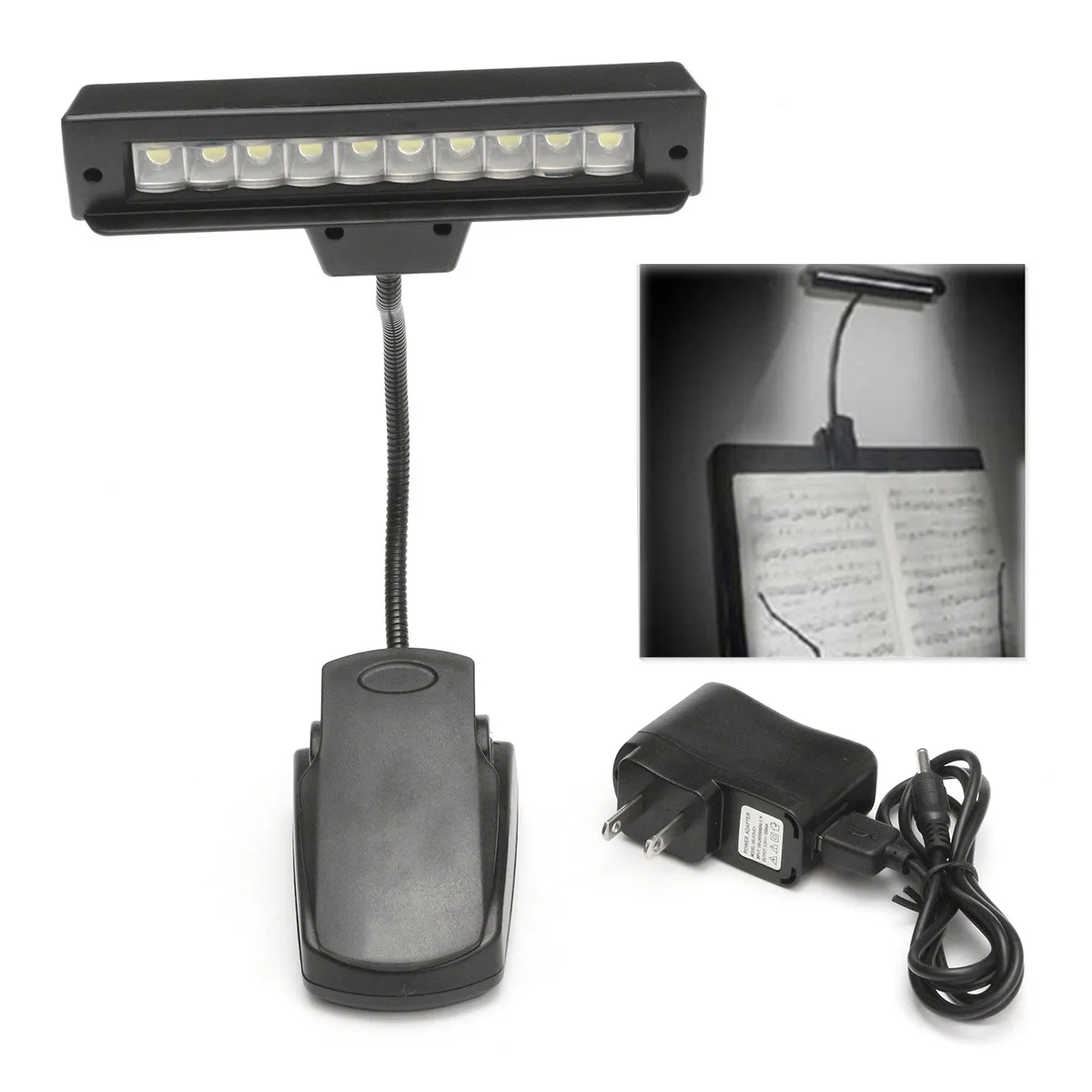 Portable 10 LED Bulbs USB Rechargeable Reading Book Light Flexible Lamps Clip-on Orchestra Piano Music Stand Table Night Lights Portable 10 LED Bulbs USB Rechargeable Reading Book Light Flexible Lamps Clip-on Orchestra Piano Music Stand Table Night Lights