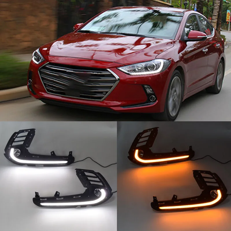 

ShenLao 1set LED DRL Daytime Running Lights ABS Fog Lamp Cover With turn yellow signal Lamp For Hyundai Elantra 2016 2017 2018