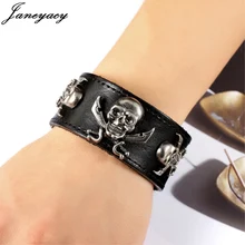 Janeyacy ретро браслет с черепом женский кожаный браслет ручной работы мужской повседневный брендовый браслет браслеты вечерние подарки браслеты
