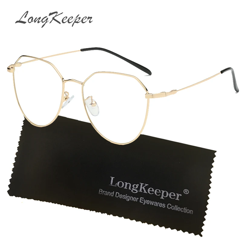 

LongKeeper 2019 Korean Glasses Frame Unisex Retro Full Rim Black Gold Eyeglass Frame Spectacles Oval Computer Glasses NO Degrees