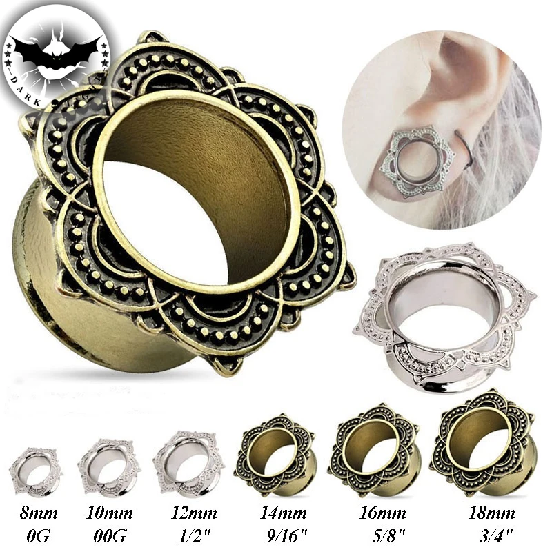 Buy Pair Retro Style Flower Ear Tunnels Plugs and