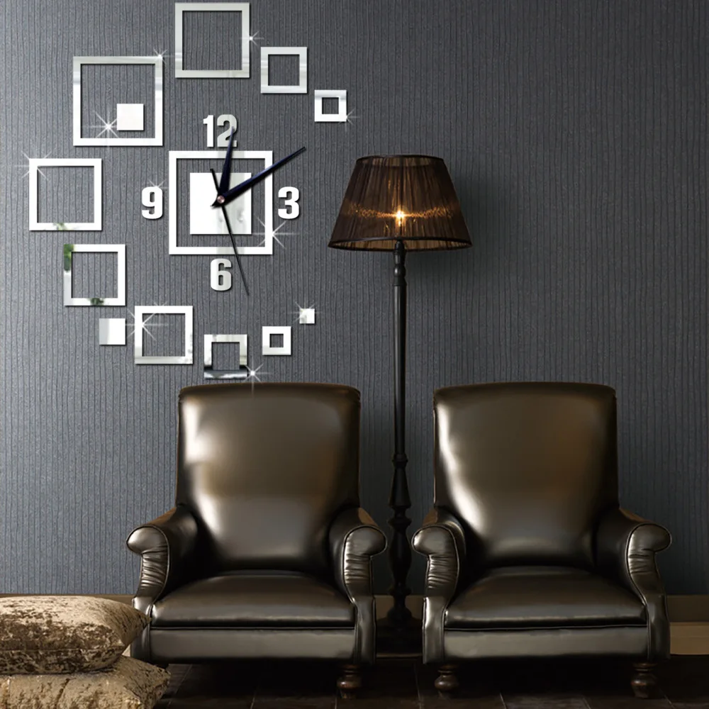 JJT home decoration reloj de pared Diy creative mirror wall clock square mirror clock 3D stereo acrylic living room wall clock JJT home decoration reloj de pared Diy creative mirror wall clock square mirror clock 3D stereo acrylic living room wall clock