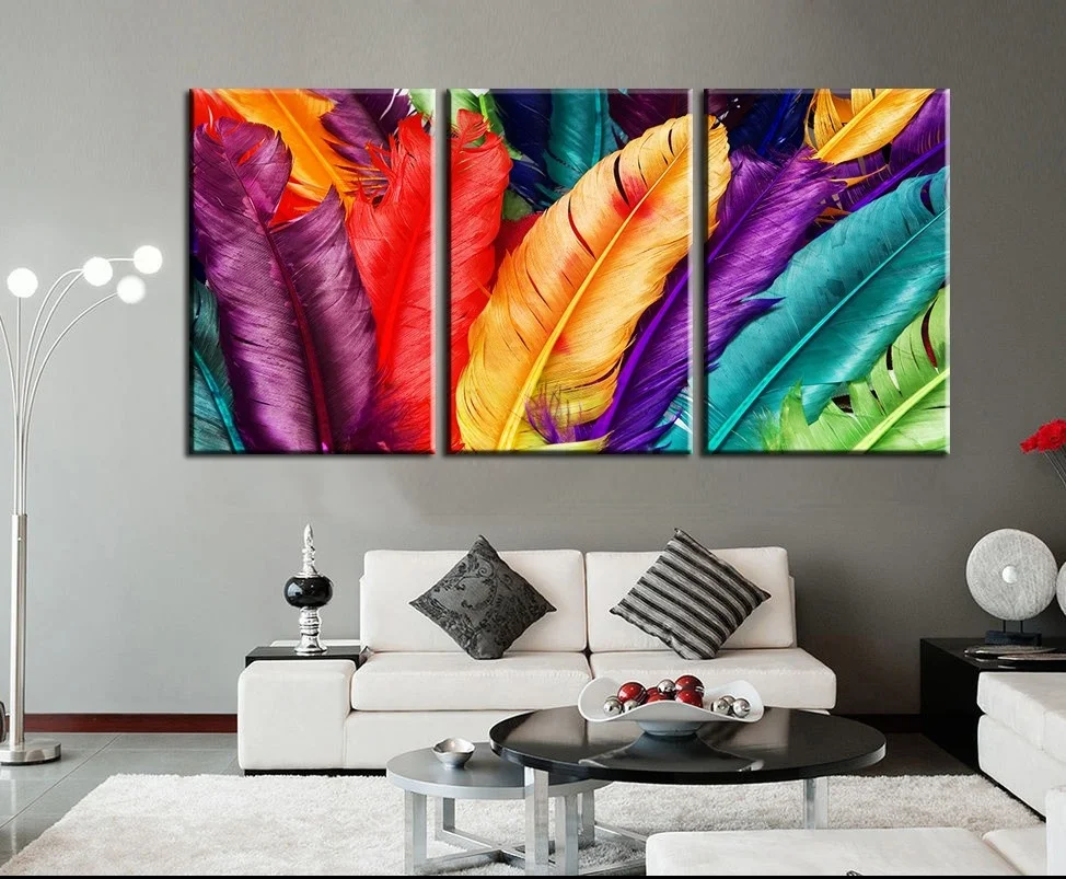 

3 Pieces Modern Colorful Feather Wall Painting Landscape Canvas Painting Home Decor Wall Pictures For Living Room
