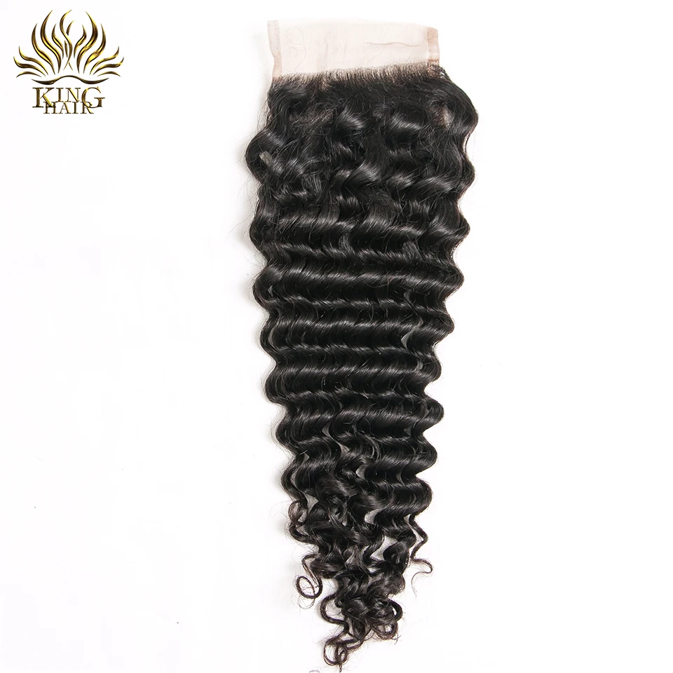 Король волос бразильский глубокая волна кружева застежка 10-18 дюймов бесплатная часть 4x4 швейцарский шнурок натуральные волосы застежка