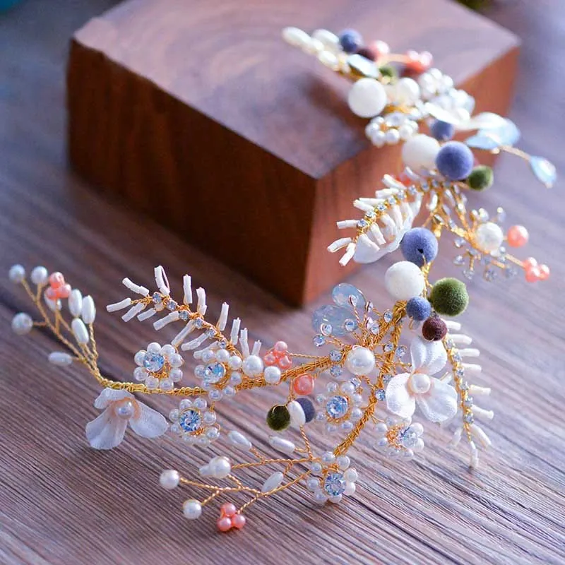 

Nature Shell Handmade Leaf Brides Tiara Crystal Bridal Hairbands Pearls Wedding Hair Accessories in High Quality