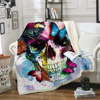 

Skull&Butterflies 3D Printed Sherpa Blanket Couch Quilt Cover Travel Bedding Outlet Velvet Plush Throw Fleece Blanket Bedspread