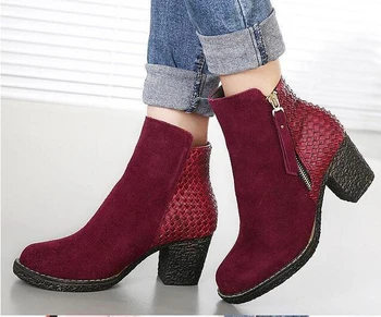 

Nice New Vintage Womens Ankle Boots Retro Patchwork Martin Boots Female Autumn Boots Thick Heels Woman Cansual Shoes WSH168