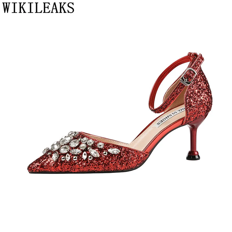 Туфли с кристаллами; блестящие туфли mary Jane на каблуке; свадебные туфли со стразами; туфли для невесты на высоком каблуке-шпильке; chaussures femme - Цвет: 5