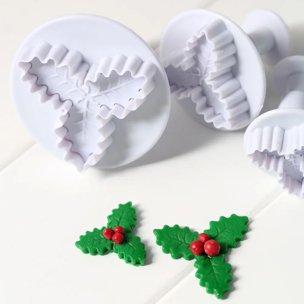 2Pcs/Lot Holly Leaves Leaf Cake Tools Fondant Decorating Plunger