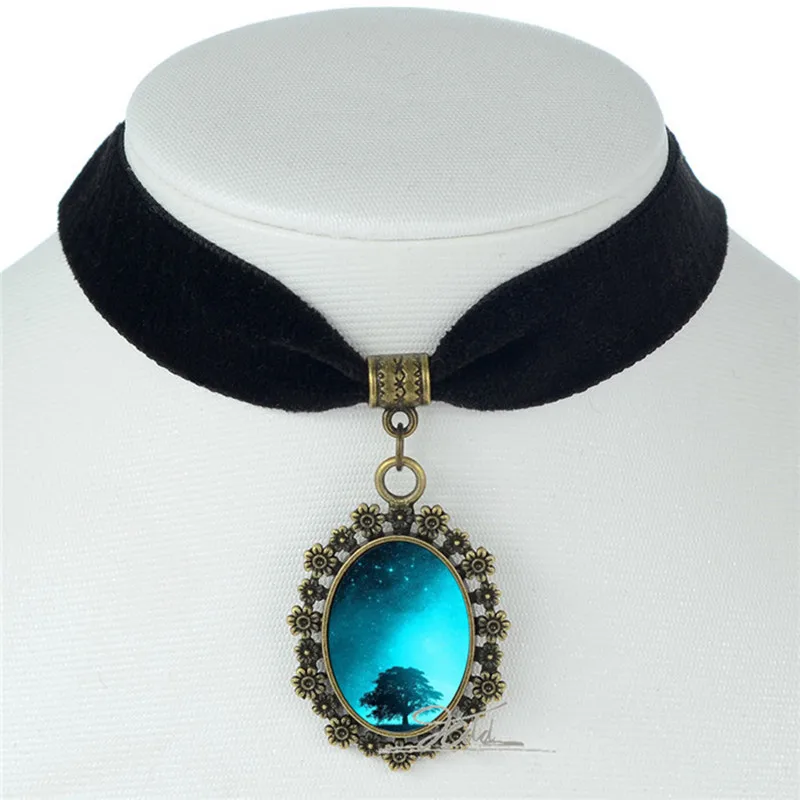 

18 Style moon galaxy necklace Milky Way Galaxy Nebula Space Antique Silver Pendant Plated Chain Necklace Ribbon Choker Necklaces