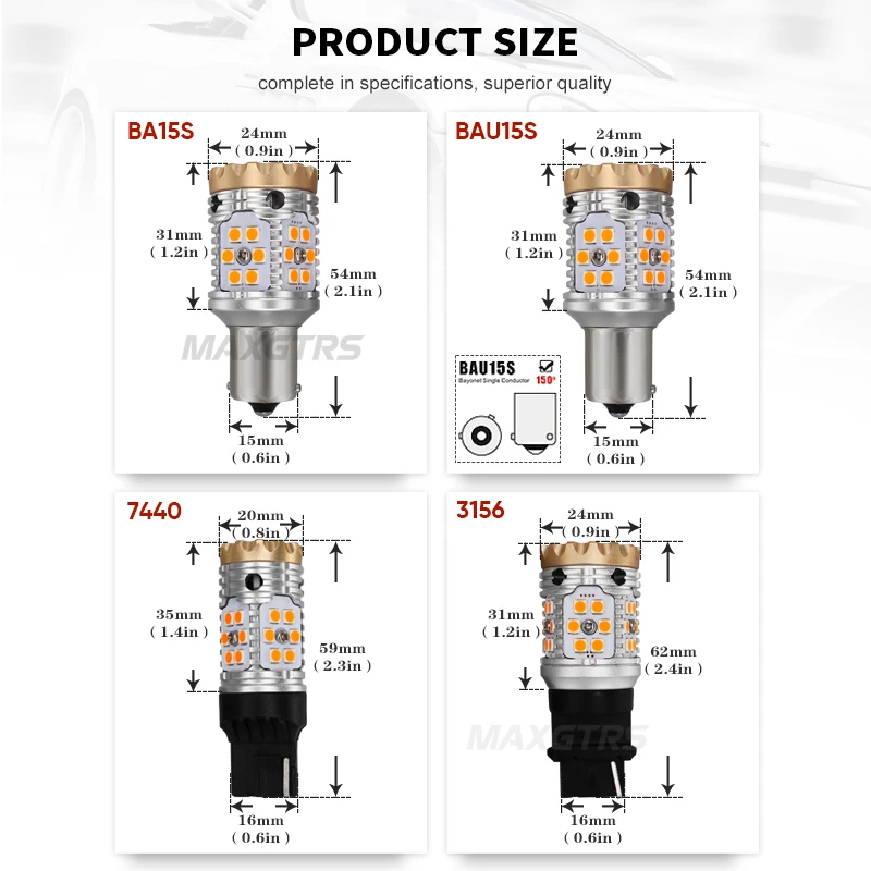 2x7440 T20 W21W 1156 3156 BAU15S светодиодный Canbus без гипервспышки Янтарный Желтый 24-SMD 3030 светодиодный Автомобильный светодиодный светильник для указателей поворота