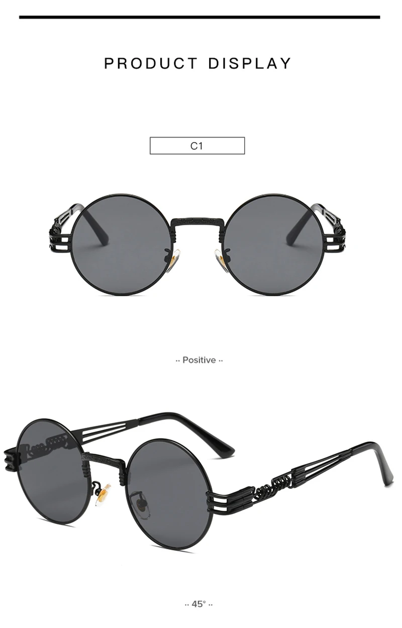 Psacss Round Punk Polarized Sunglasses Men Women Alloy Glasses Frame Vintage Brand Designer Sun Glasses For Driving Party UV400