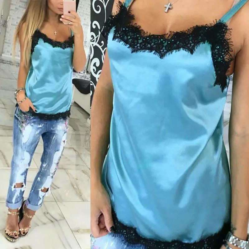 

Women Lace Vest Girls Beach Spaghetti Strap Top Sleeveless Shirt Tank Top