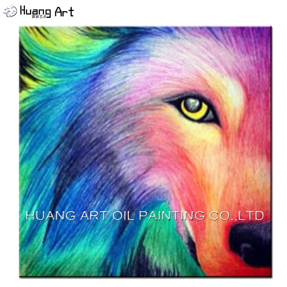 

Hand Painted Colorfull Wolf Oil Painting on Canvas Half Face Wolf Painting for Home Wall Decor Animals for Living Room Decor Art